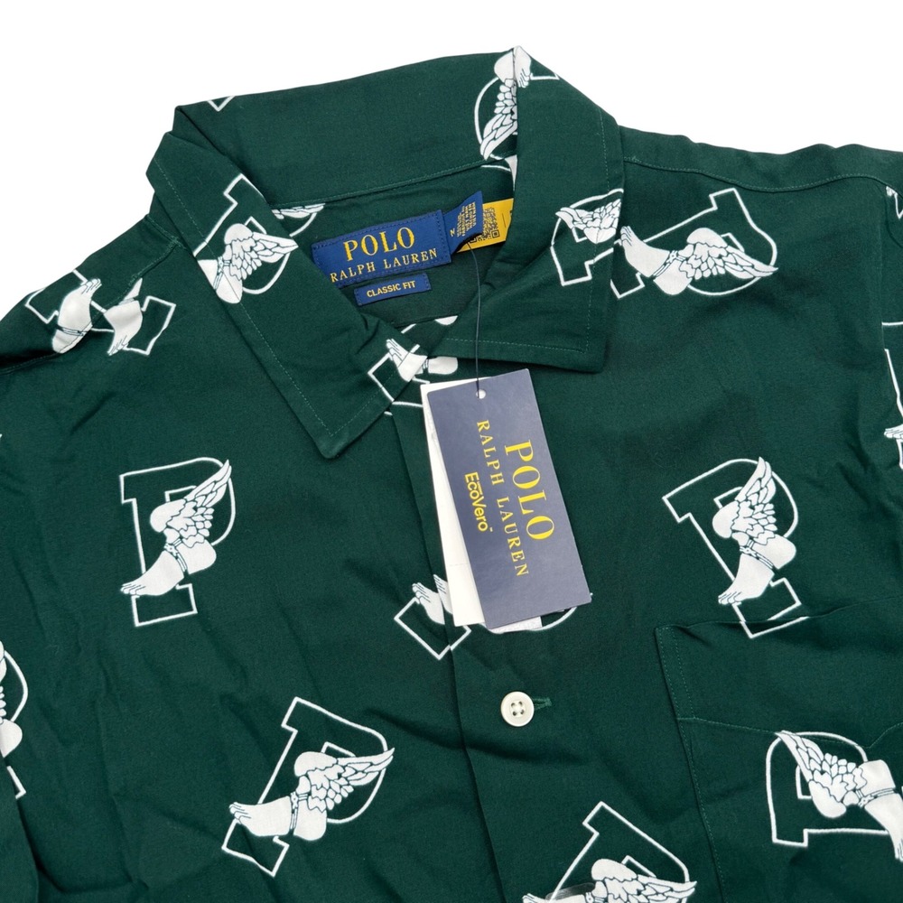 Polo Ralph Lauren Medium Green Winged Logo Classic Fit Short Sleeve Button Up